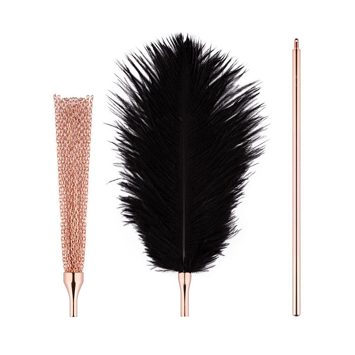 Щекоталка с металлическим флоггером Rosy Gold - Feather Tickler & Whip