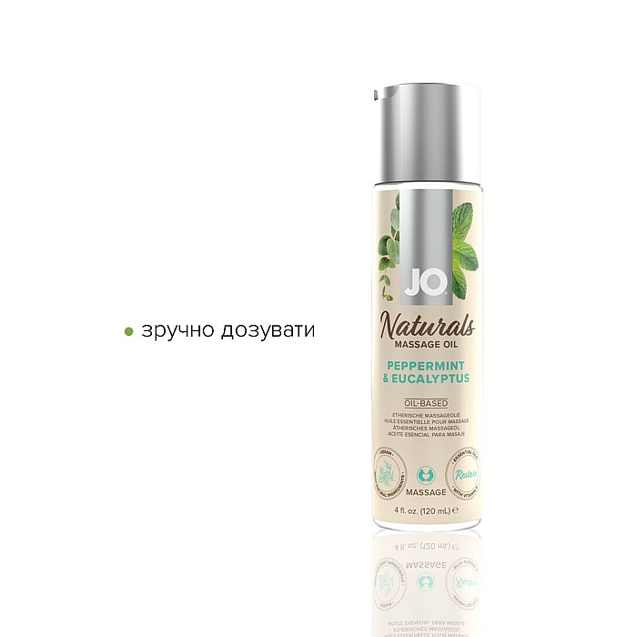 Массажное масло JO Naturals Massage Oil Peppermint & Eucalyptus с эфирными маслами (120 мл)
