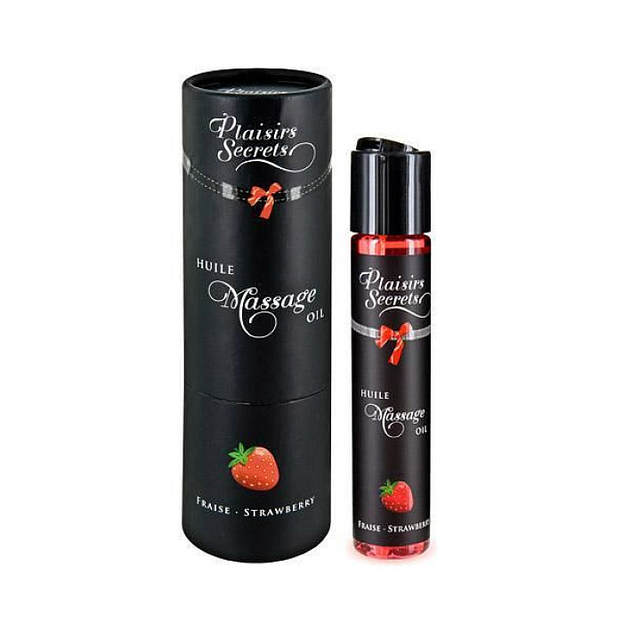 Масажна олія Plaisirs Secrets Strawberry (59 мл) з афродизіаками, їстівна, подарункове паковання