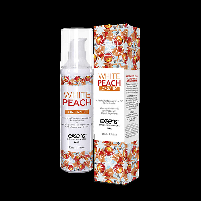 Массажное масло EXSENS Organic White Peach 50 мл разогревающее, без сахара, без парабенов, съедобное