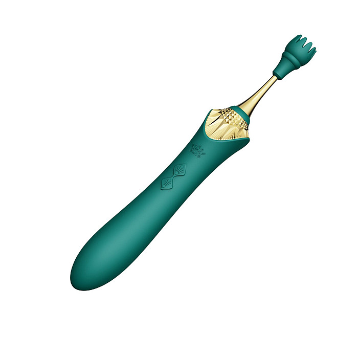 Вагінально-кліторальний вібратор Zalo — Bess Turquoise Green, багатофункціональний із насадками