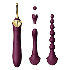 Мультифункциональный вибратор Zalo — Bess 2 Velvet Purple, 4 насадки, подогрев