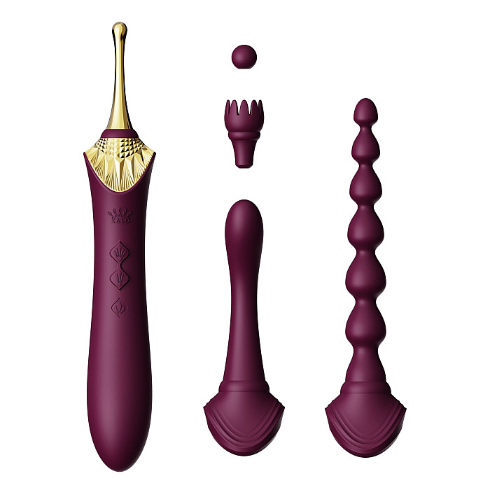 Мультифункциональный вибратор Zalo — Bess 2 Velvet Purple, 4 насадки, подогрев