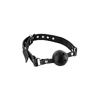 Воздухопроницаемый кляп Fetish Tentation Premium Leather gag with stiff ball, кожаный ремешок