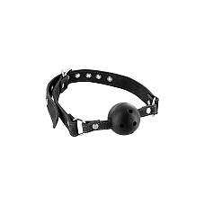 Воздухопроницаемый кляп Fetish Tentation Premium Leather gag with stiff ball, кожаный ремешок