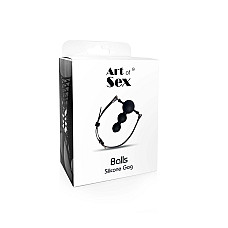 Кляп силиконовый Art of Sex - Balls, натуральная кожа, черный