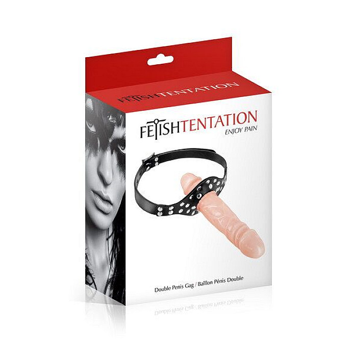 Кляп із подвійним фалоімітатором Fetish Tentation – Double Penis Gag Flesh