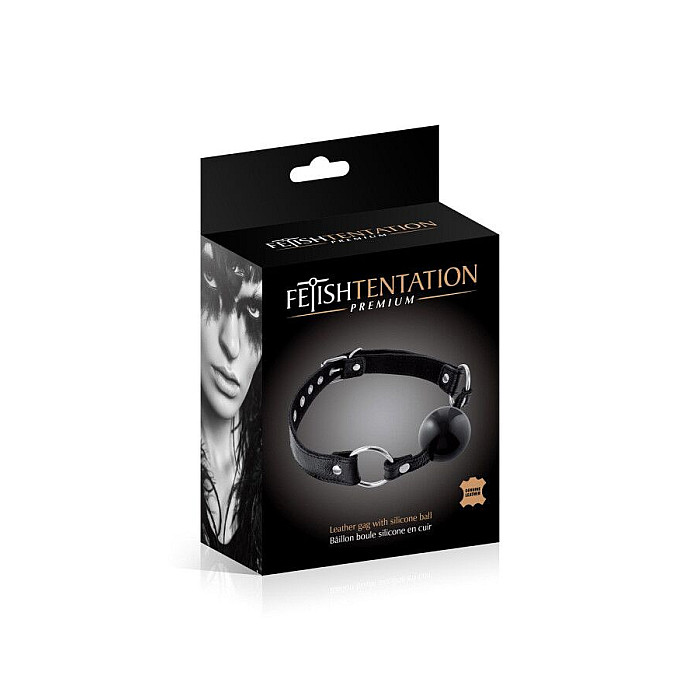 Кляп с силиконовым шариком Fetish Tentation Premium Leather gag with silicone ball Black, кожа