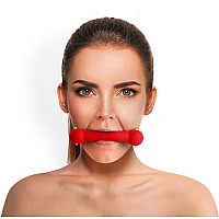 Кляп-палка на ремнях Art of Sex – Gag Stick Silicon, красный, натуральная кожа