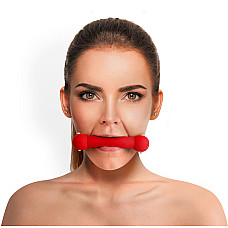 Кляп-палка на ремнях Art of Sex – Gag Stick Silicon, красный, натуральная кожа