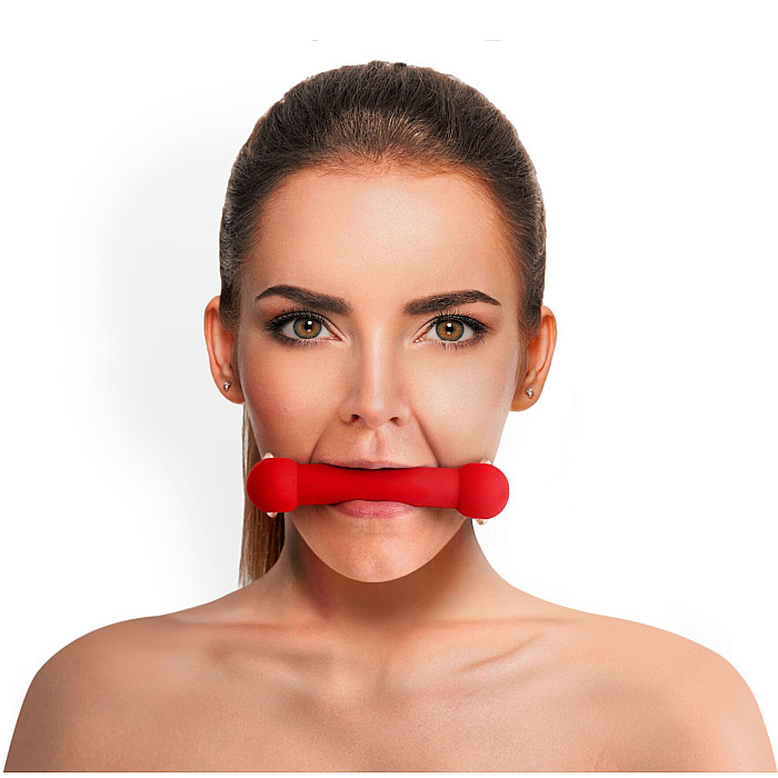 Кляп-палка на ремнях Art of Sex – Gag Stick Silicon, красный, натуральная кожа