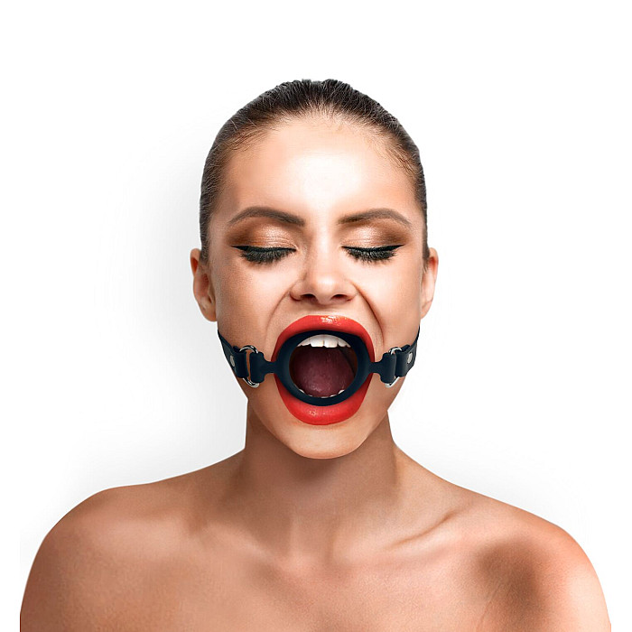Кляп-расширитель силиконовое кольцо Art of Sex – Gag Ring, черный, натуральная кожа