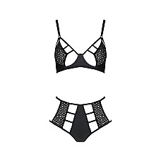 Комплект белья Passion TASMINA SET L/XL black, лиф, высокие трусики с корсетом сзади