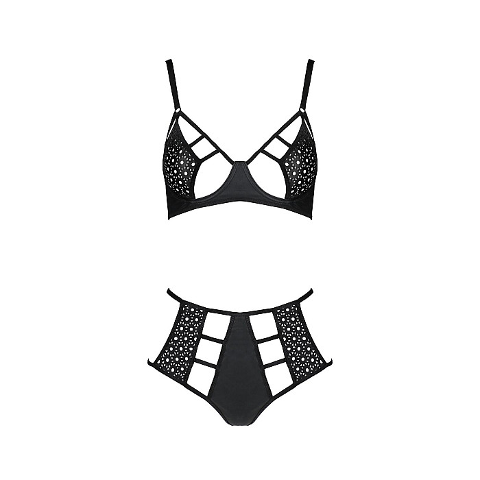 Комплект білизни Passion TASMINA SET L/XL black, ліф, високі трусики з корсетом ззаду
