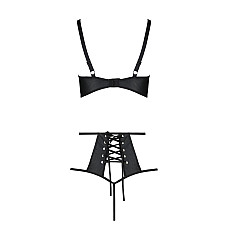 Комплект белья Passion TASMINA SET L/XL black, лиф, высокие трусики с корсетом сзади