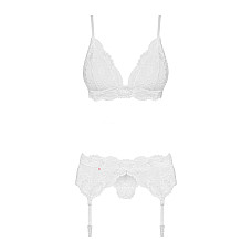 Кружевной комплект белья Obsessive 810-SEG-2 S/M White, бюстгальтер, стринги, пояс для чулок