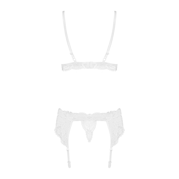 Мереживний комплект білизни Obsessive 810-SEG-1 S/M White, бюстгальтер, стрінги, пояс для панчіх