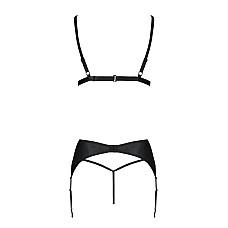 Комплект з екошкіри Passion MILEY SET S/M, black, трусики, бюстгальтер, пояс для панчіх