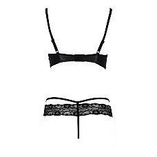 Комплект белья Passion Exclusive NORTH SET S/M, black, лиф и трусики с элементами под латекс