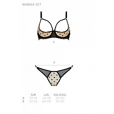 Эротический комплект Passion MARINA SET WITH OPEN BRA, XXL/XXXL, beige, открытые чашки