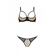 Эротический комплект Passion MARINA SET WITH OPEN BRA, XXL/XXXL, beige, открытые чашки