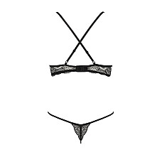 Комплект белья Passion Exclusive QUENTRIS BIKINI L/XL, black, стринги и полуоткрытый лиф
