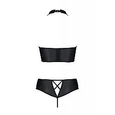 Комплект из экокожи Passion NANCY BIKINI 6XL/7XL black, бра и трусики с имитацией шнуровки
