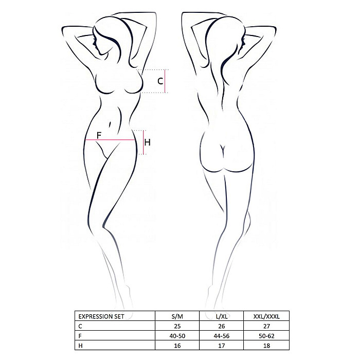 Комплект белья Passion EXPRESSION SET XXL/XXXL, black, лиф сетчатый, юбочка и стринги