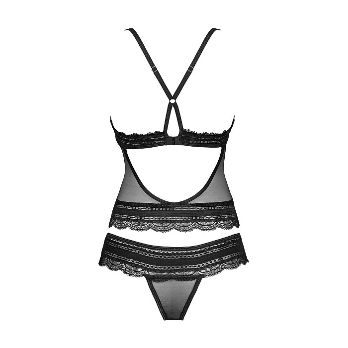 Полупрозрачный набор с украшениями Obsessive Ivannes top & thong 2XL/3XL, черный, топ и танга