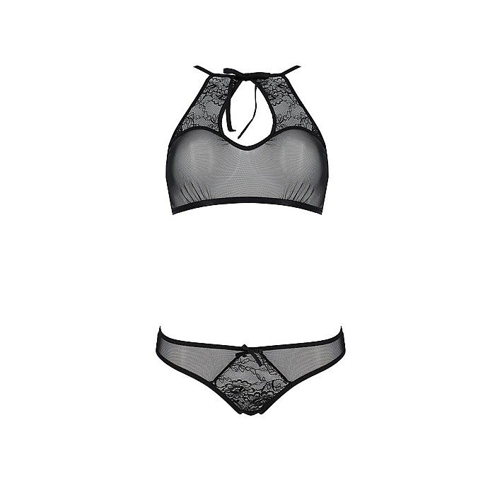 Комплект: бра, трусики с ажурным декором и открытым шагом Passion URSULA SET L/XL, black