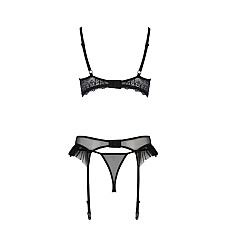 Комплект Passion KERRIA SET WITH OPEN BRA black, XXL/XXXL, бюстгальтер с открытой чашкой, стринги, пояс для чулок