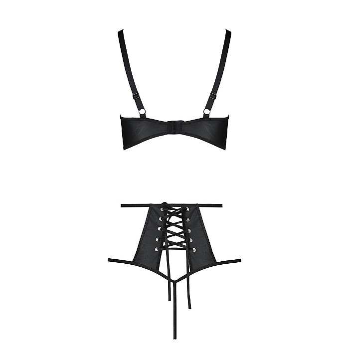 Комплект белья Passion TASMINA SET S/M black, лиф, высокие трусики с корсетом сзади