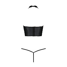 Комплект білизни з відкритими грудьми Passion GENEVIA SET WITH OPEN BRA XXL/XXXL black, корсет, стрі