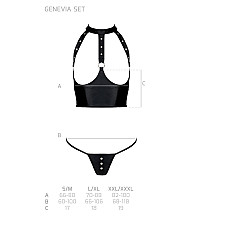 Комплект білизни з відкритими грудьми Passion GENEVIA SET WITH OPEN BRA XXL/XXXL black, корсет, стрі