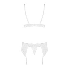 Кружевной комплект белья Obsessive 810-SEG-1 L/XL White, бюстгальтер, стринги, пояс для чулок
