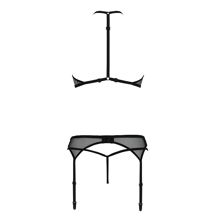 Комплект белья Passion SATARA SET L/XL black, топ, пояс для чулок, стринги