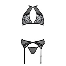 Комплект белья Passion SATARA SET L/XL black, топ, пояс для чулок, стринги