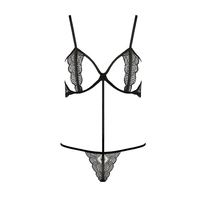 Комплект белья Passion Exclusive QUENTRIS BIKINI S/M, black, стринги и полуоткрытый лиф