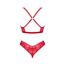 Комплект белья Obsessive Lacelove cupless 2-pcs set XL/2XL Red, открытый доступ, открытая грудь