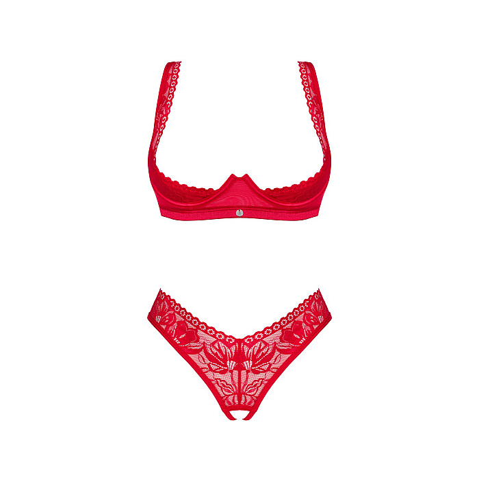 Комплект белья Obsessive Lacelove cupless 2-pcs set XL/2XL Red, открытый доступ, открытая грудь