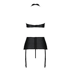 Комплект из эко-кожи имитация шнуровки Passion NANCY SET XXL/XXXL black топ трусики пояс для чулок