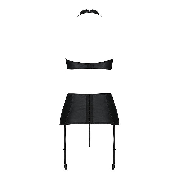 Комплект з еко-шкіри імітація шнурівки Passion NANCY SET XXL/XXXL black топ трусики пояс для панчіх