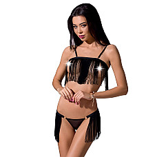 Комплект белья Passion Exclusive KASSANDRA SET OpenBra S/M, black, лиф из бахромы, трусики-юбка