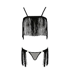 Комплект белья Passion Exclusive KASSANDRA SET OpenBra S/M, black, лиф из бахромы, трусики-юбка