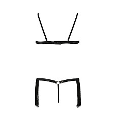 Комплект белья Passion Exclusive KASSANDRA SET OpenBra S/M, black, лиф из бахромы, трусики-юбка