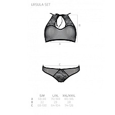 Комплект: бра, трусики с ажурным декором и открытым шагом Passion URSULA SET S/M, black