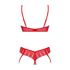 Комплект Obsessive Ingridia 2-pcs crotchless set M/L, красный, с доступом, открытая грудь