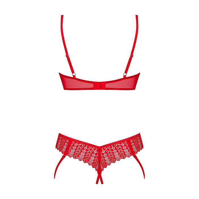 Комплект Obsessive Ingridia 2-pcs crotchless set M/L, червоний, з доступом, відкриті груди