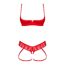 Комплект Obsessive Ingridia 2-pcs crotchless set M/L, красный, с доступом, открытая грудь