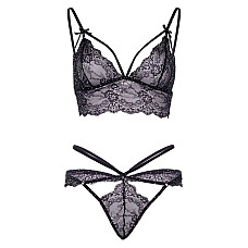 Эротический комплект со стрепами и стразами Leg Avenue Ready Or Not M Black, бра + стринги